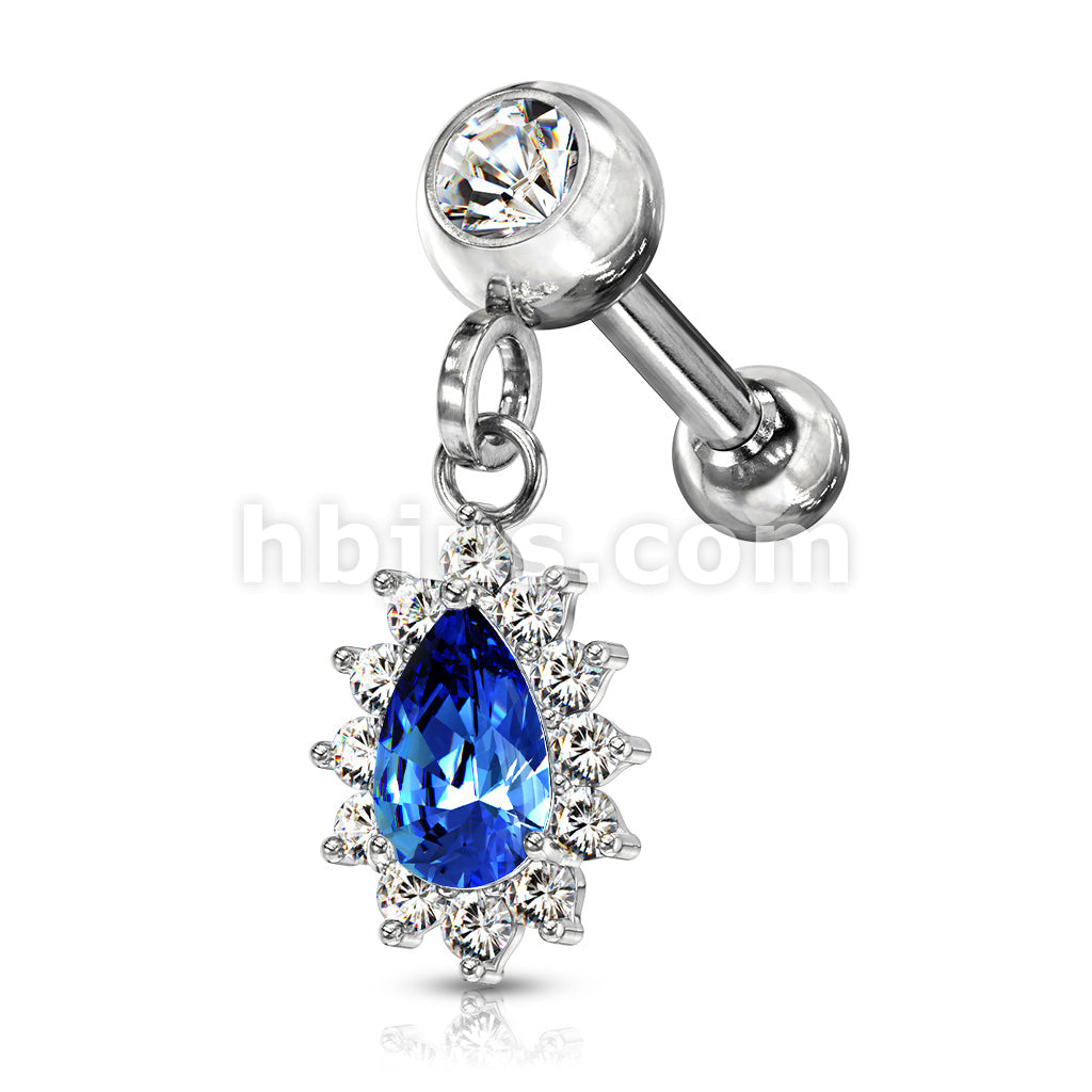 Pear CZ with Round CZ Surrounding Dangle Jeweled Set Ball 316L Surgical... - Image 4