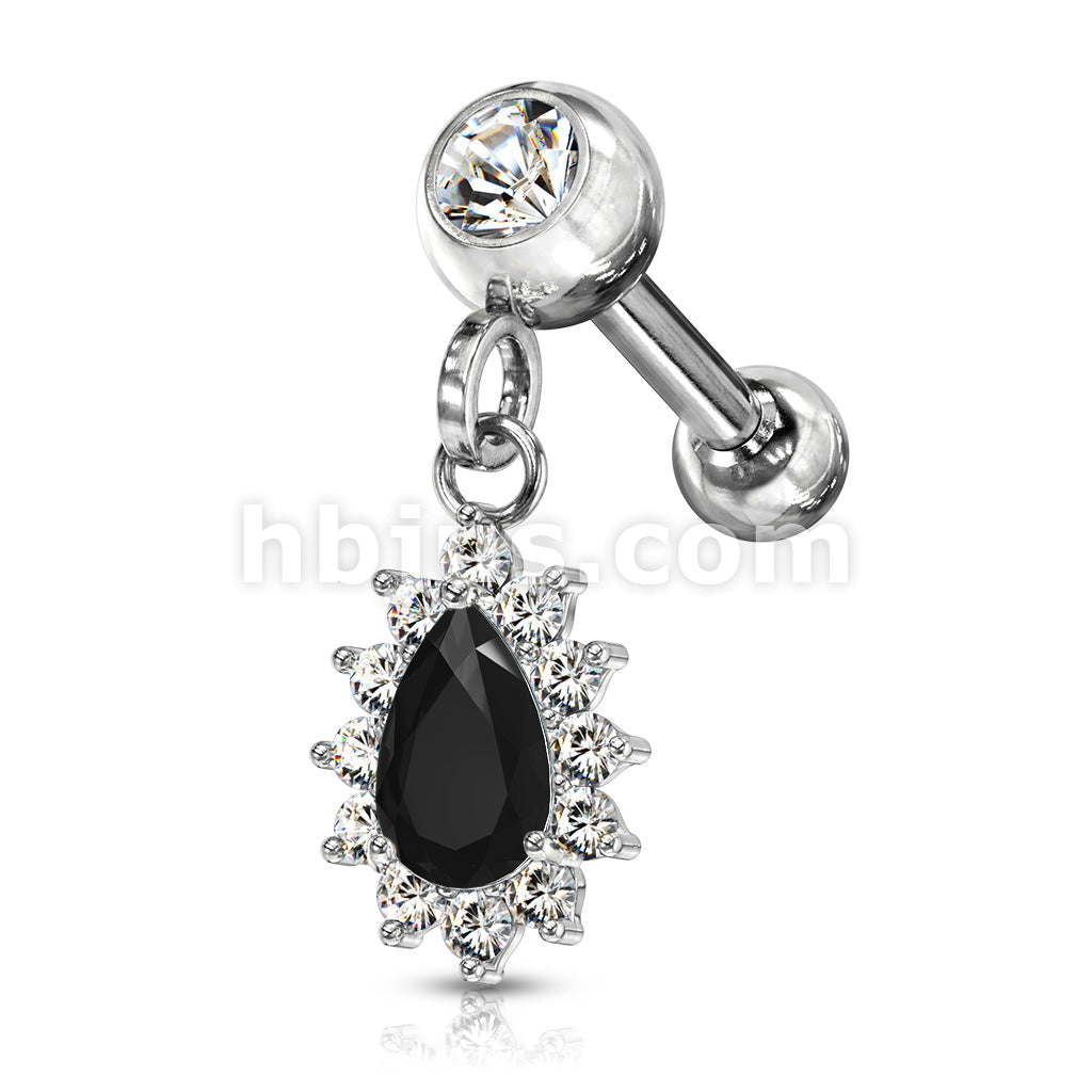 Pear CZ with Round CZ Surrounding Dangle Jeweled Set Ball 316L Surgical... - Image 5