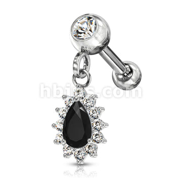 Pear CZ with Round CZ Surrounding Dangle Jeweled Set Ball 316L Surgical... - Image 5