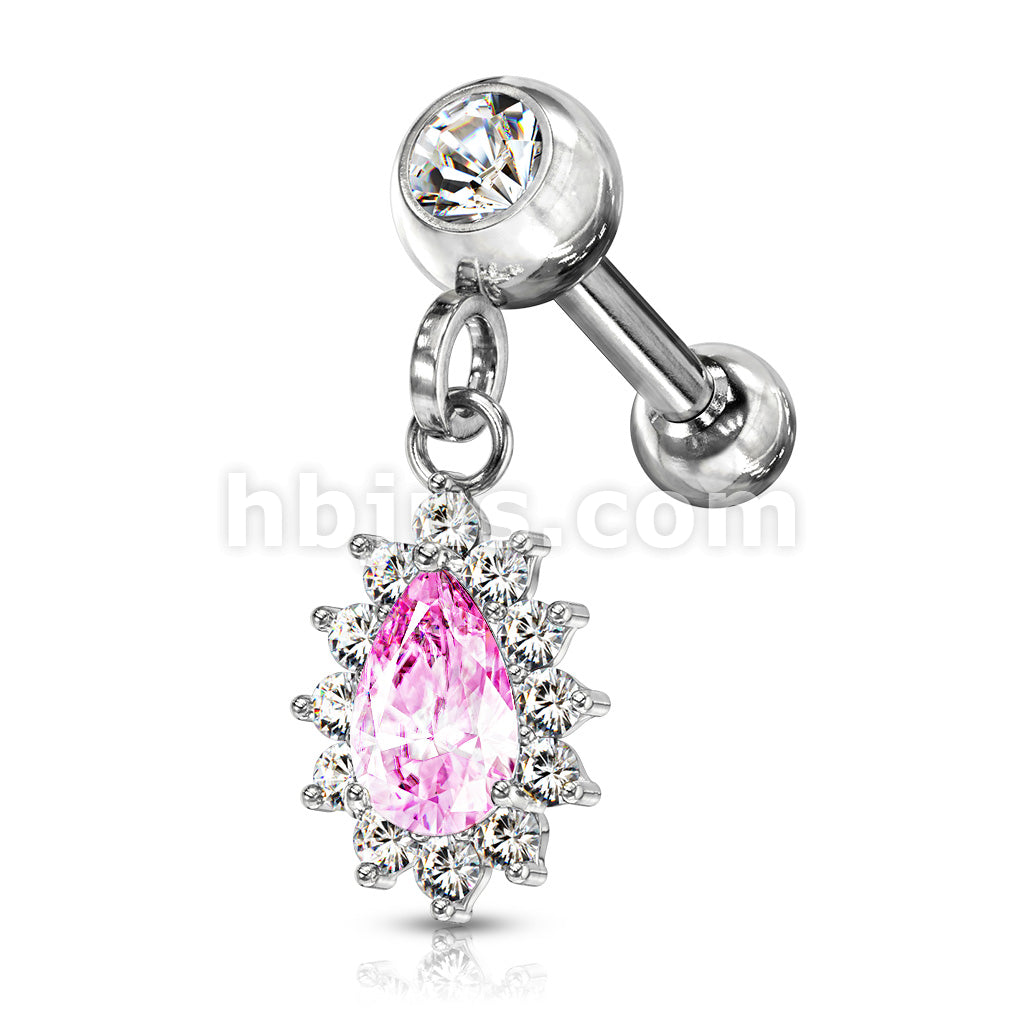 Pear CZ with Round CZ Surrounding Dangle Jeweled Set Ball 316L Surgical... - Image 6