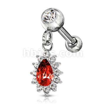 Pear CZ with Round CZ Surrounding Dangle Jeweled Set Ball 316L Surgical... - Image 7