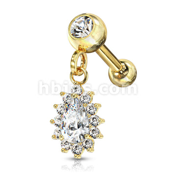 Pear CZ with Round CZ Surrounding Dangle Jeweled Set Ball 316L Surgical... - Image 8