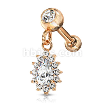 Pear CZ with Round CZ Surrounding Dangle Jeweled Set Ball 316L Surgical... - Image 9
