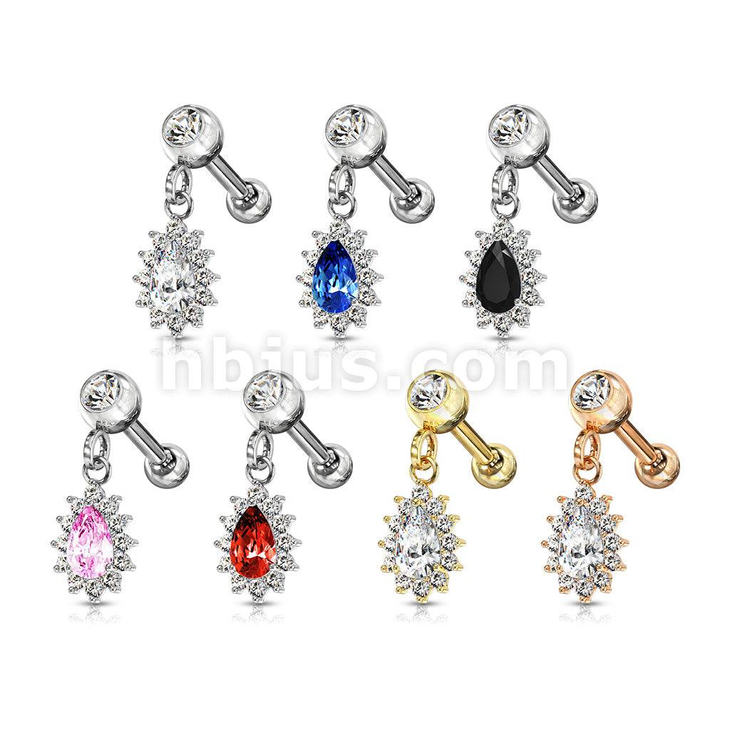 Pear CZ with Round CZ Surrounding Dangle Jeweled Set Ball 316L Surgical... - Image 11