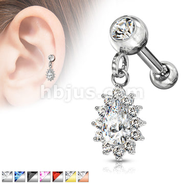 Pear CZ with Round CZ Surrounding Dangle Jeweled Set Ball 316L Surgical... - Image 2