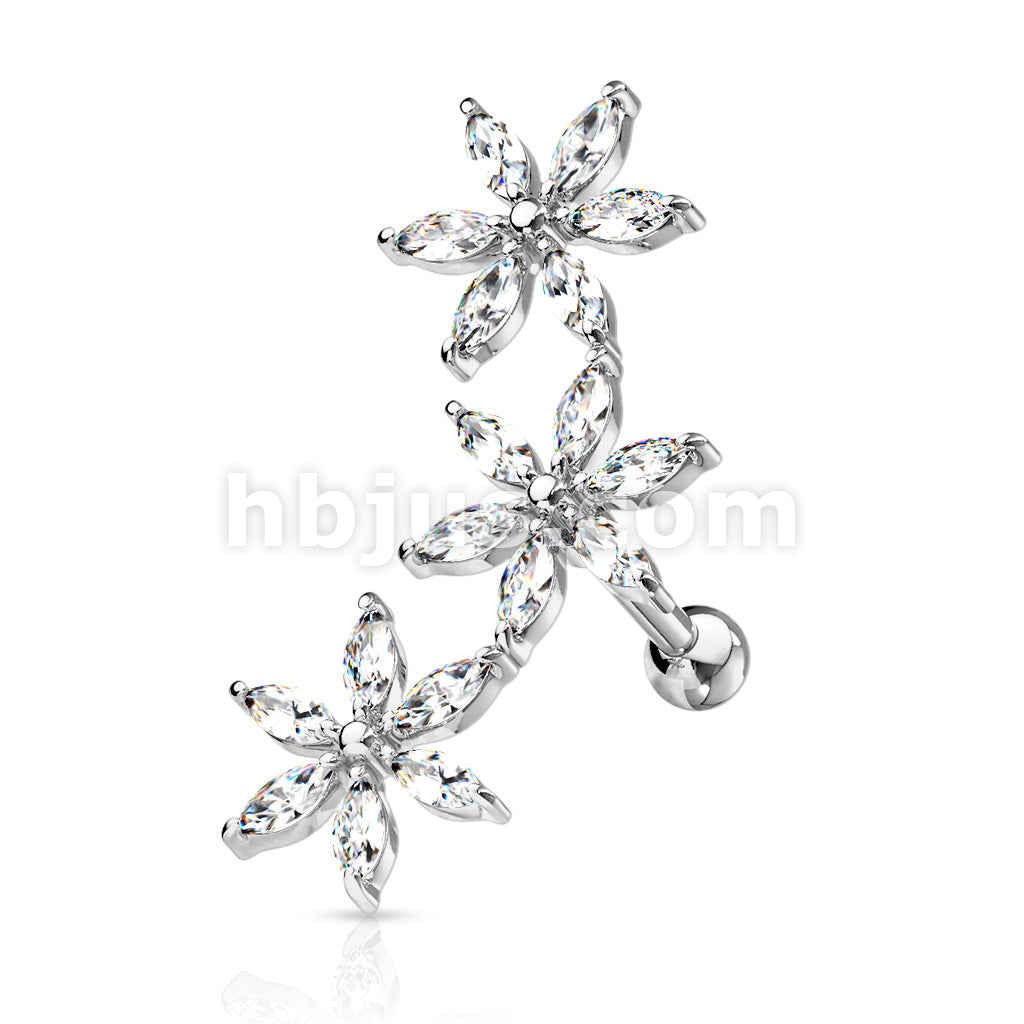 316L Surgical Steel 3 Marquise CZ Flowers 316L Surgical Steel... - Image 3
