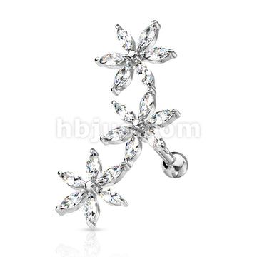 316L Surgical Steel 3 Marquise CZ Flowers 316L Surgical Steel... - Image 3