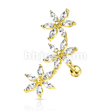 316L Surgical Steel 3 Marquise CZ Flowers 316L Surgical Steel... - Image 4