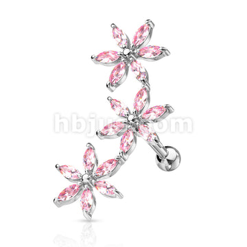 316L Surgical Steel 3 Marquise CZ Flowers 316L Surgical Steel... - Image 5