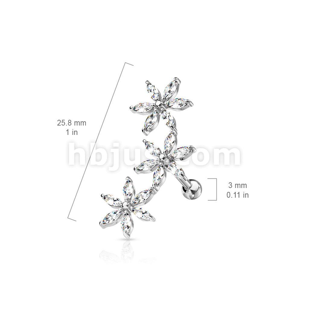 316L Surgical Steel 3 Marquise CZ Flowers 316L Surgical Steel... - Image 8