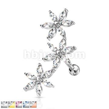 316L Surgical Steel 3 Marquise CZ Flowers 316L Surgical Steel... - Image 2