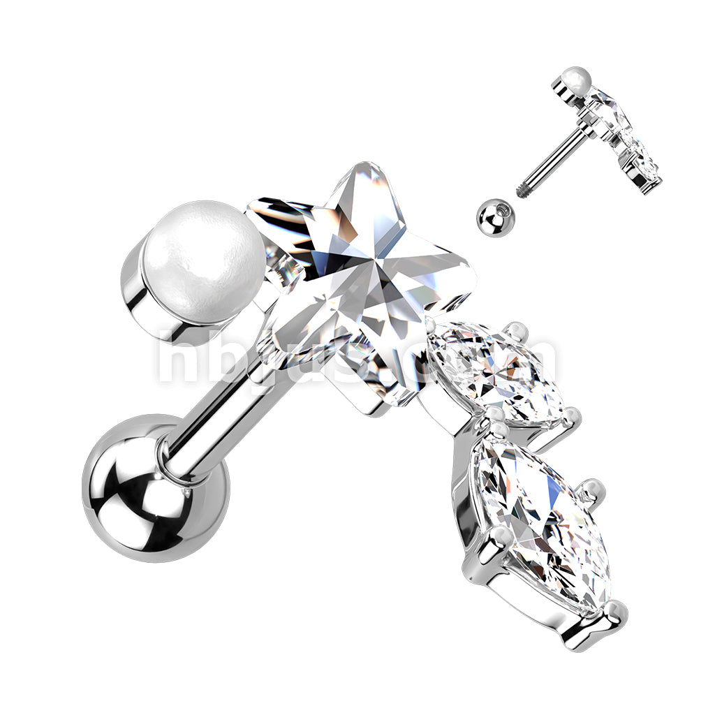 316L Surgical Steel Star CZ with Marquise CZ Vine and Pearl 316L... - Image 2