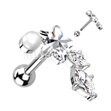 316L Surgical Steel Star CZ with Marquise CZ Vine and Pearl 316L... - Image 2