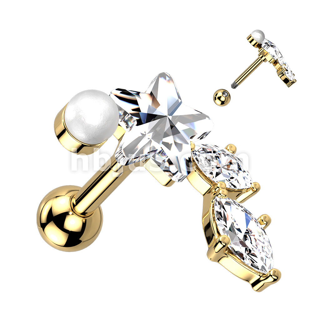 316L Surgical Steel Star CZ with Marquise CZ Vine and Pearl 316L... - Image 3