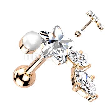 316L Surgical Steel Star CZ with Marquise CZ Vine and Pearl 316L... - Image 4