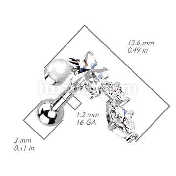 316L Surgical Steel Star CZ with Marquise CZ Vine and Pearl 316L... - Image 5