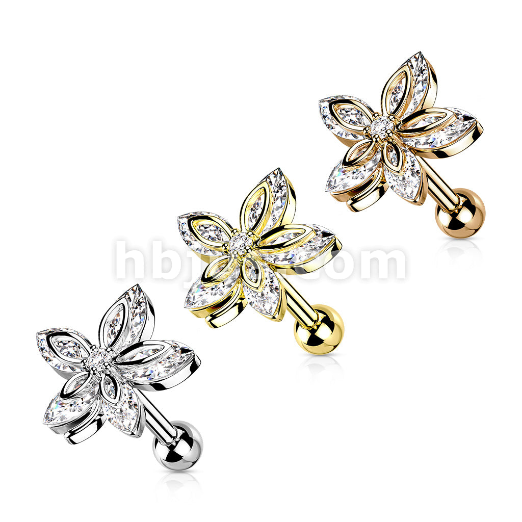 316L Surgical Steel 5 Marquise CZ Flower Top 316L Surgical Steel... - Image 7