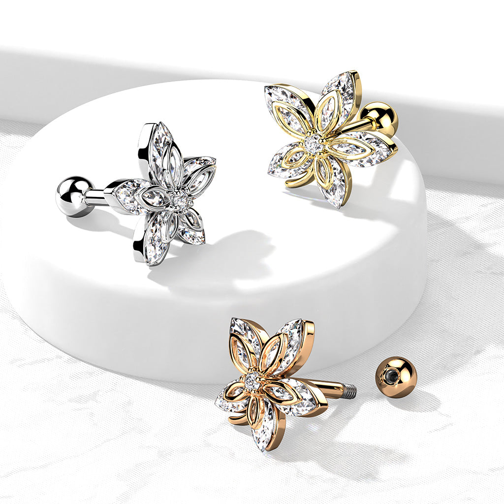 316L Surgical Steel 5 Marquise CZ Flower Top 316L Surgical Steel...
