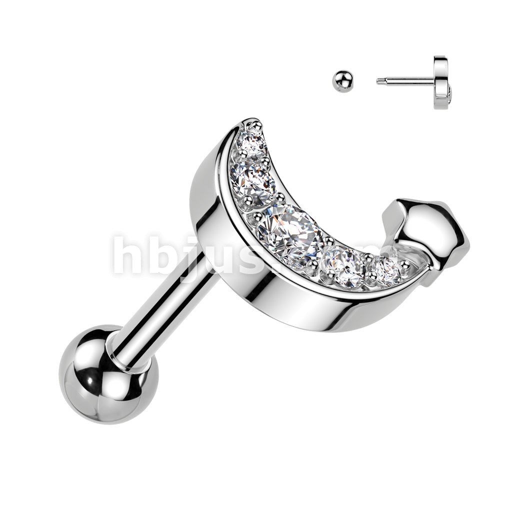 316L Surgical Steel CZ Pave Crescent Moon With Star 316L Surgical Steel... - Image 2