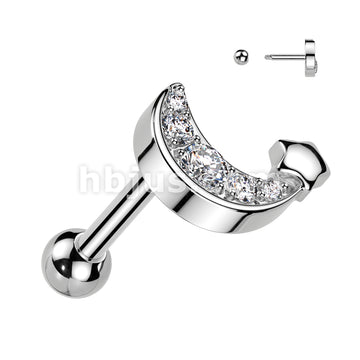 316L Surgical Steel CZ Pave Crescent Moon With Star 316L Surgical Steel... - Image 2