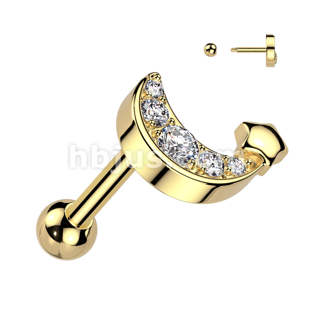 316L Surgical Steel CZ Pave Crescent Moon With Star 316L Surgical Steel... - Image 3