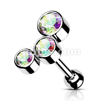 Round Gem Trio Top 316L Surgical Steel Cartilage Barbell Studs - Image 3