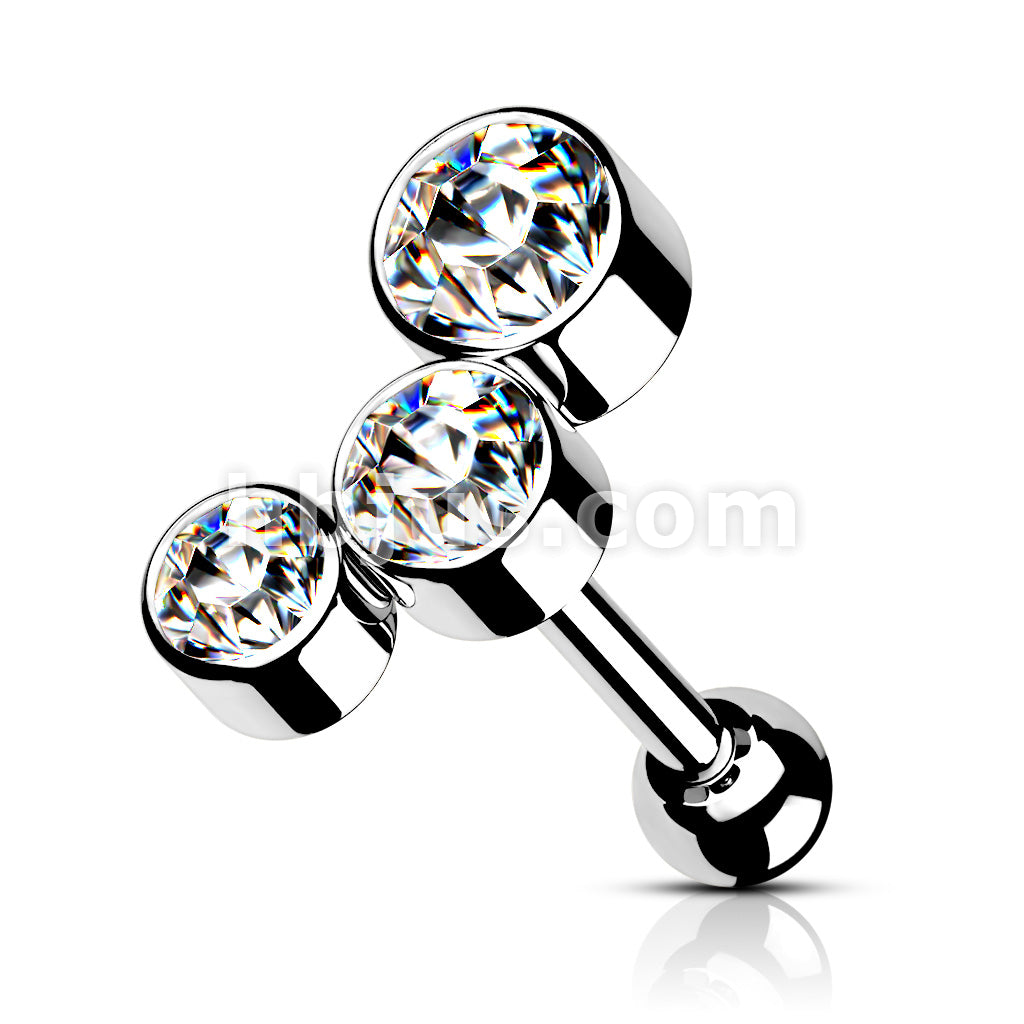 Round Gem Trio Top 316L Surgical Steel Cartilage Barbell Studs - Image 4