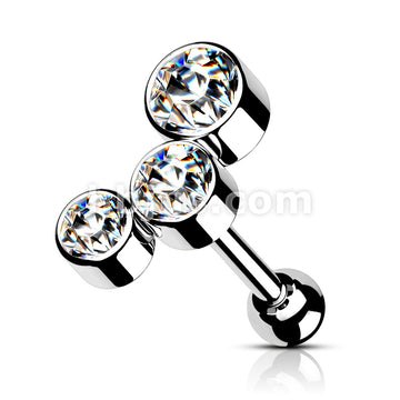 Round Gem Trio Top 316L Surgical Steel Cartilage Barbell Studs - Image 4