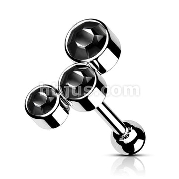 Round Gem Trio Top 316L Surgical Steel Cartilage Barbell Studs - Image 6