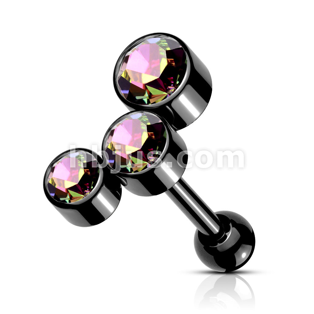 Round Gem Trio Top 316L Surgical Steel Cartilage Barbell Studs - Image 7