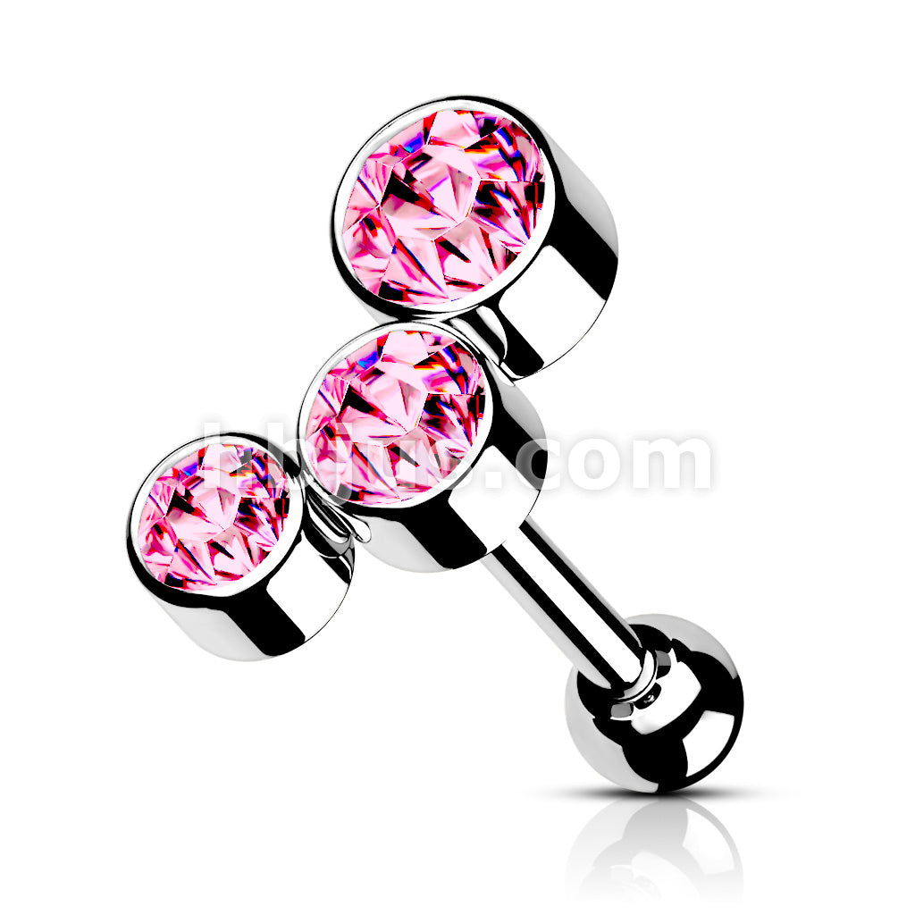 Round Gem Trio Top 316L Surgical Steel Cartilage Barbell Studs - Image 8