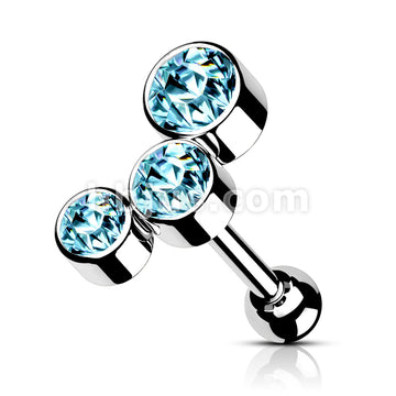 Round Gem Trio Top 316L Surgical Steel Cartilage Barbell Studs - Image 9