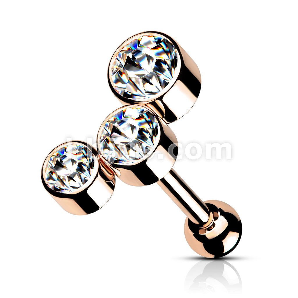Round Gem Trio Top 316L Surgical Steel Cartilage Barbell Studs - Image 10