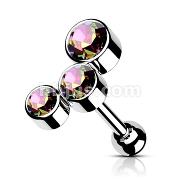 Round Gem Trio Top 316L Surgical Steel Cartilage Barbell Studs - Image 11