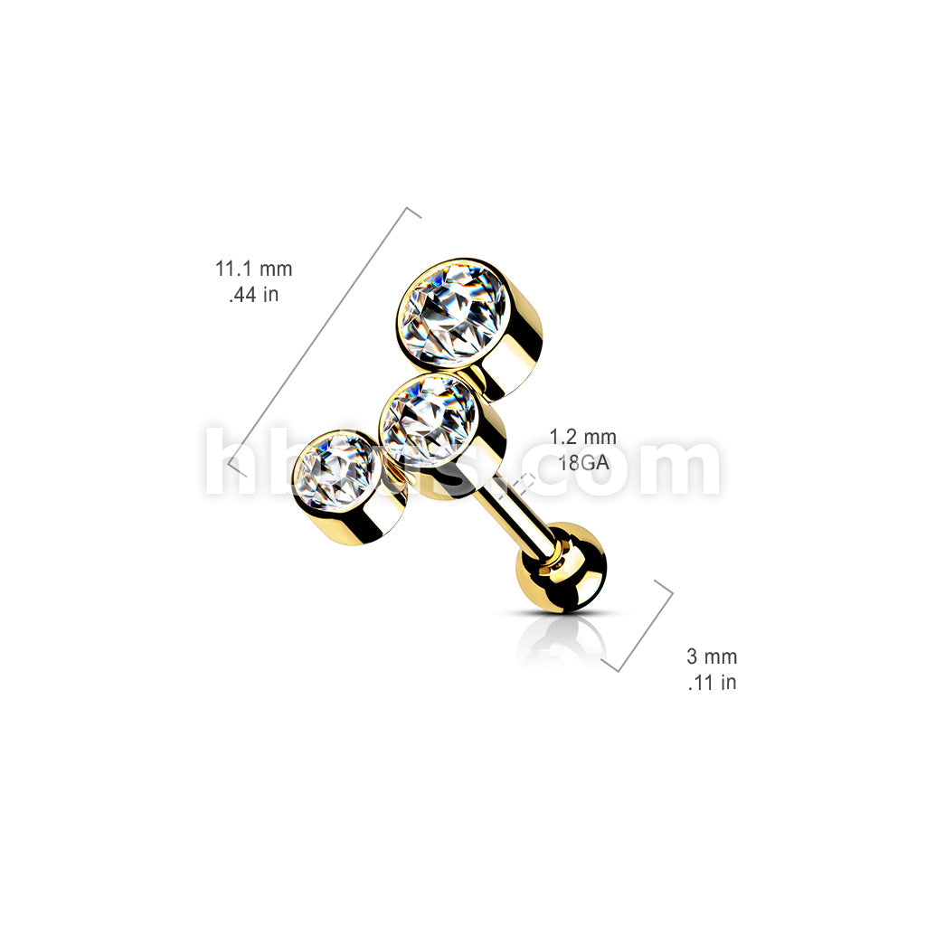 Round Gem Trio Top 316L Surgical Steel Cartilage Barbell Studs - Image 12