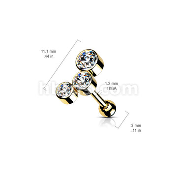 Round Gem Trio Top 316L Surgical Steel Cartilage Barbell Studs - Image 12