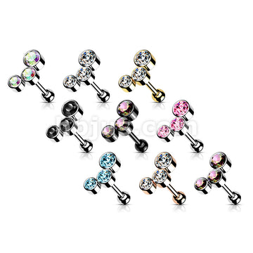 Round Gem Trio Top 316L Surgical Steel Cartilage Barbell Studs - Image 13