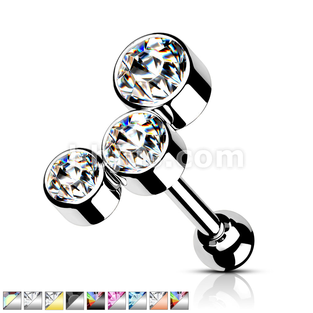 Round Gem Trio Top 316L Surgical Steel Cartilage Barbell Studs - Image 2