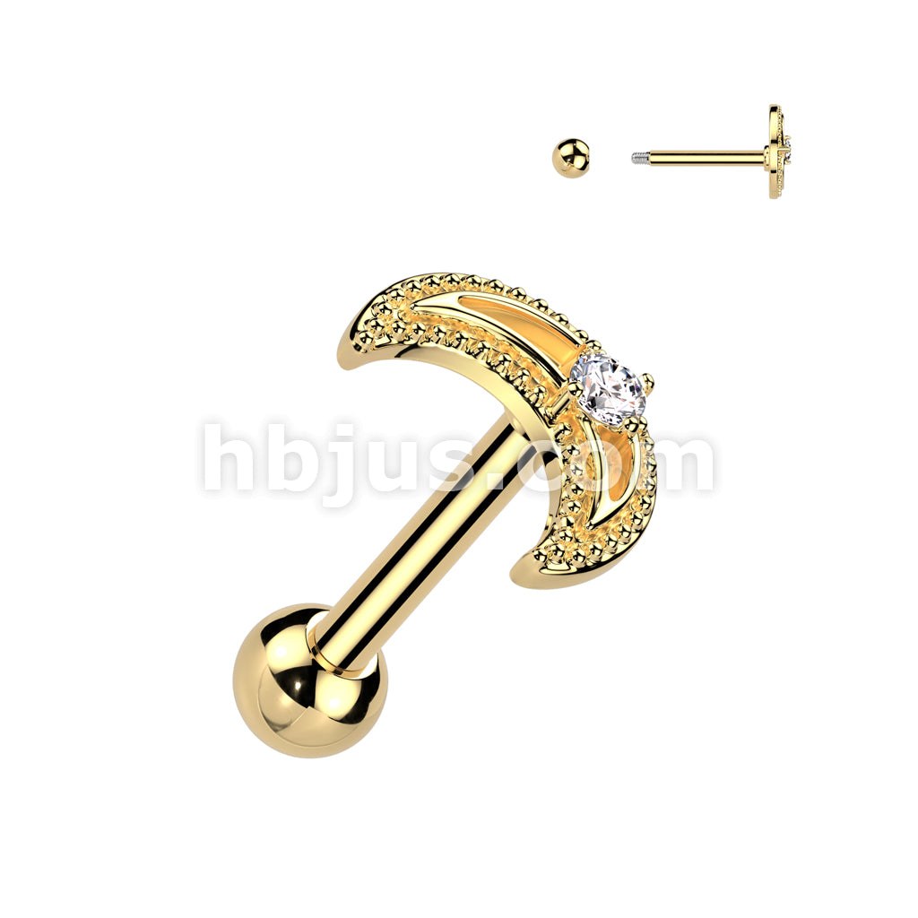 Crescent Moon With CZ Center All 316L Surgical Steel Cartilage, Tragus... - Image 3