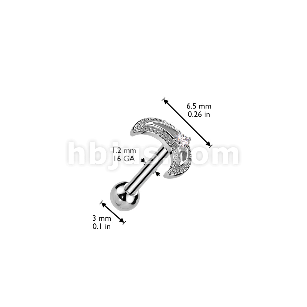 Crescent Moon With CZ Center All 316L Surgical Steel Cartilage, Tragus... - Image 4
