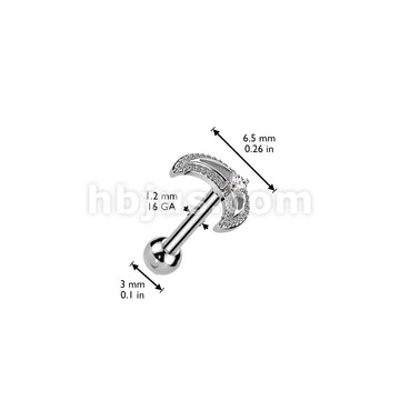 Crescent Moon With CZ Center All 316L Surgical Steel Cartilage, Tragus... - Image 4