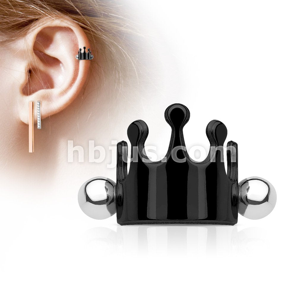 Crown 316L Surgical Steel Ear Cartilage/Helix Cuff Barbell - Image 3