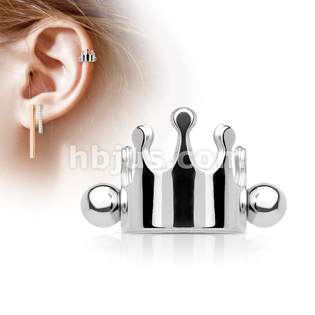 Crown 316L Surgical Steel Ear Cartilage/Helix Cuff Barbell - Image 5