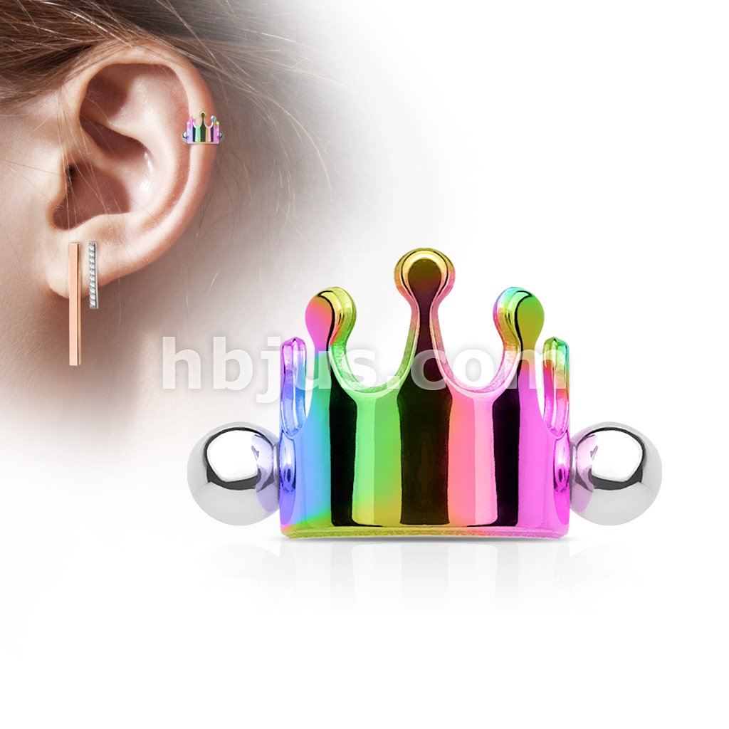 Crown 316L Surgical Steel Ear Cartilage/Helix Cuff Barbell - Image 6
