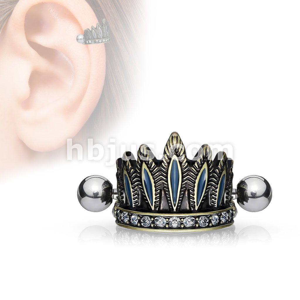 316L Surgical Steel Tribal Chief's Headdress Helix Cuff Antique Gold... - Image 2