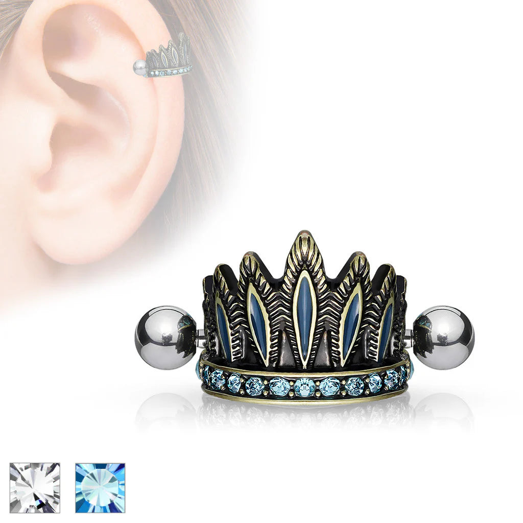 316L Surgical Steel Tribal Chief's Headdress Helix Cuff Antique Gold...