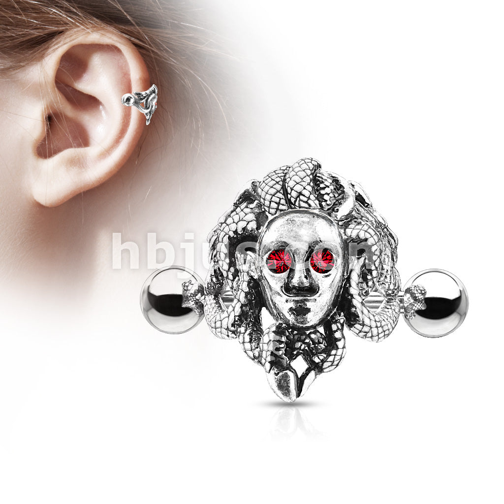 316L Surgical Steel Medusa with Red Crystal Eyes Ear Cartilage/Helix... - Image 2