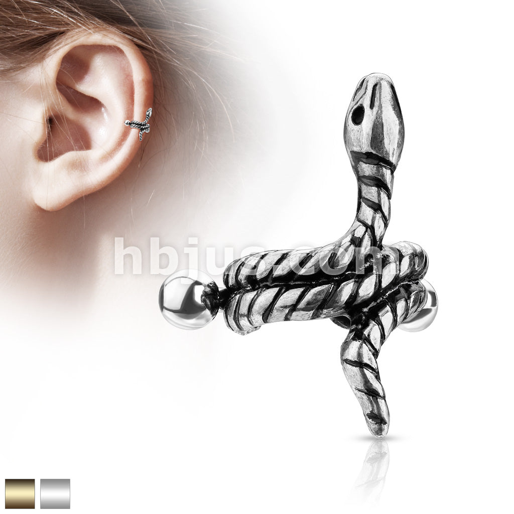316L Surgical Steel Coiled Snake Helix Cuff with 316L Surgical Steel... - Image 2