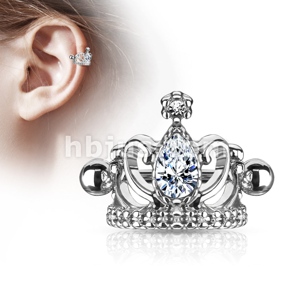 316L Surgical Steel Tear Drop Crystal Tiara Helix Cuff with 316L... - Image 3