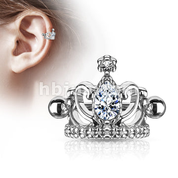 316L Surgical Steel Tear Drop Crystal Tiara Helix Cuff with 316L... - Image 3